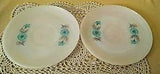 FIRE KING SAUCER SET 2 BONNIE BLUE FLOWER WHITE MILK GLASS CORNFLOWER CARNATION*