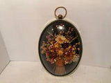 50??s Framed Dried Flowers Oval Dome Wall Art/Decor 11 X 4"Vibrant Colorso