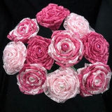 Pink Lace Roses with Stems, Pink Lace Flower Bouquet, Pink Lace Flowers, Pink Lace Roses, 13th Wedding Anniversary Gift, Lace Gift for Her