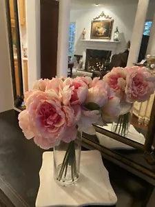 Peony In Glass Vase Full Bloom Arrangement Centerpiece Home Decor
