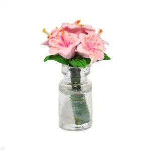 Dollhouse Miniature Pink Lilies in Glass Vase