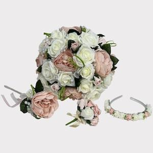 Wedding bouquets flowers sets ivory pink with peonies