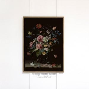 Mailed Art Print, Wall Art Antique, Dark Flower Bouquet, Vintage Oil Painting | 133 Roses