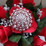 Red Roses Bouquet & Boutonniere - Red Roses Bridal Bouquet Budget Wedding Flowers - Bling Bridal Bouquet - Bridesmaid Bouquet - Artificial