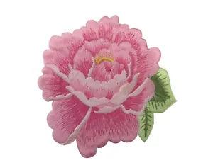 #5089P Pink Rose Herbaceous Peony Flower Embroidery Iron On Applique Patch
