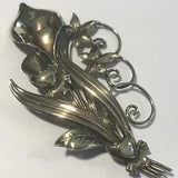 Huge Vintage Calla Lily 12k Gold Filled Floral Pin Brooch Unsigned Heart Motif