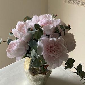 Large Real Touch Silk Baby Pink Peonies Bouquet | Eucalyptus and Silk Peony Flower Arrangement | Luxury Arrangement | Bridal bouquet