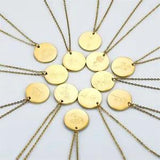 Birth Flower Disc Necklace Engraved Custom Floral Pendant Necklace Jewelry Gift