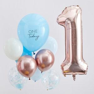First Birthday Balloon Kit/ 1st Birthday Balloons|Balloon Bouquet/ 1 rose gold foil balloon| Birthday Balloons|Blue First Bday|One Balloon