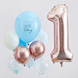 First Birthday Balloon Kit/ 1st Birthday Balloons|Balloon Bouquet/ 1 rose gold foil balloon| Birthday Balloons|Blue First Bday|One Balloon