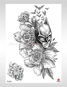 fake tattoo removable  peony flower bats large 8.25" temporary