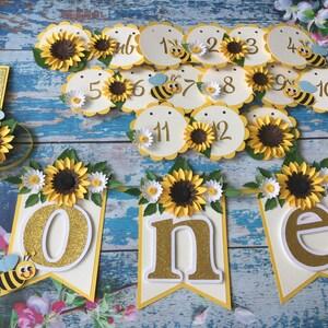 Bee one high chair banner, sunflower high chair banner, floral high chair banner, sweet as can bee theme