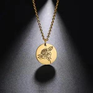 Birth Flower Necklace Monthly Floral Rose Daisy Stainless Steel Pendant Necklace