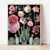 Moody Floral Print, Cactus Print, Dark Botanical Print, Dark Academia Decor, Peony Art, Bright Colorful Realistic Flower Art, Garden Poster