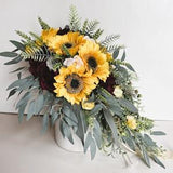 Cascading Wedding Bouquet Sunflower Cascade Bouquets Rustic Sunflowers Bridal Bouquets Burgundy Roses Wheat Grass Bridesmaids Bouquet Flower