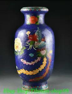 16" Qianlong Marked Colour Enamel Porcelain Phoenix Peony Flower Zun Vase Bottle