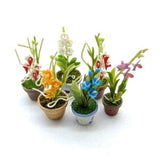 Set of 3 Artificial Handmade Clay Orchid Flower Miniature with Pot, Lifelike Dollhouse Decoration, Good for Dollhouse collectors