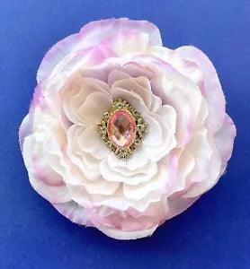 4" Lavender Violet Blush Ranunculus Silk Flower Hair Clip with Pink Cabochon