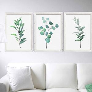 Watercolor Eucalyptus Set of 3 Art Print Green Leaves Plant Print Botanical Minimalist Wall Decor Floral Green Artwork Nature Art