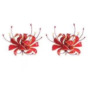 Brand new 925 sterling silver spider lily earrings Red/White/Indigo Blue