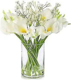 Calla Lilies Artificial Flowers in Glass Vase, Mixed Faux Real Touch White