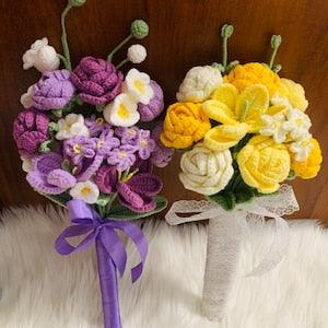 Crochet flowers tulip flower rose forget me not Lily of the valley wedding flower cute A bunch of flower Anniversary bouquet Bridal bouquet