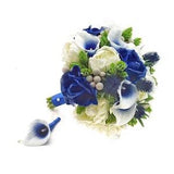 Real Touch Artificial Royal Blue White Calla Lilies Roses Peonies Bridal Bridesmaids Cascade Bouquets Prom Wedding Flowers Centerpieces Arch