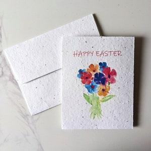 Easter card, watercolor bright flower bouquet on plantable seed paper or watercolor white paper, happy easter
