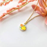 3D Rose Small Dainty Bezel Pendant Necklace/ Gold Chain/ Orange Yellow/ Polymer Clay/Hypoallergenic Nickel Free/Handmade/ Floral/ Bouquet