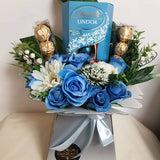 Chocolate Bouquet Blue Lindt Ferrero Stunning Silk Flowers Gift Hamper