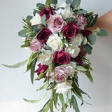 Dusty Pink Mauve Roses, Burgundy Bridal Bouquet, Real Touch Roses, Wedding Bouquets Silk Bridal Bouquets
