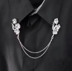 One Of A Kind Lily Flower Design 935 Argentium Silver Double Chain Collar Pin