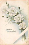 1909 Greetings Postcard of Lovely White Carnations - No. 208