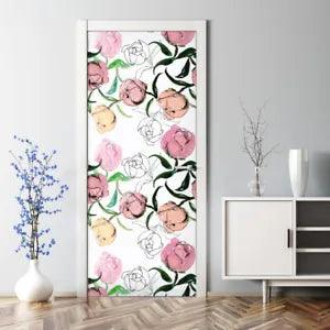 Bubble Free Door sticker Peony Buds Floral Flowers Peonies self adhesive art