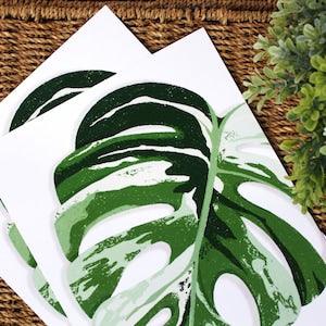 Illustrated Monstera Leaf Art Print | 8x10" | Wall Decor | Leafy | Houseplants | Illustration | Variegated | Green | Tropical | BeeAndAster