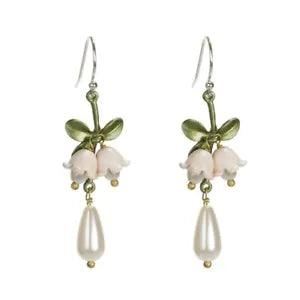 Luxury Orange Lily Of The Valley Earrings Vintage Pearl Plant Flower Party Gift