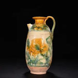 11.4" china old antique liao sancai porcelain carved peony flower pattern teapot