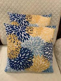 Set of 2 Throw Pillows 18x18??? Colorful Spring Floral Carnation Blue Yellow READY