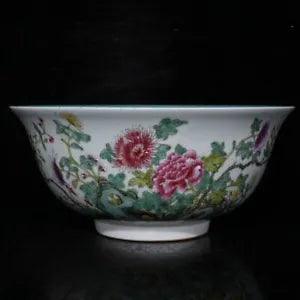 8.7" China qing dynasty yongzheng mark Porcelain famille rose flower peony bowl