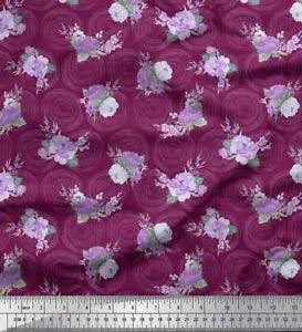 Soimoi Pink Cotton Poplin Fabric Circle & Peony Floral Printed Fabric-74L