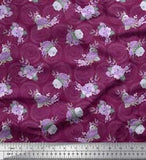 Soimoi Pink Cotton Poplin Fabric Circle & Peony Floral Printed Fabric-74L