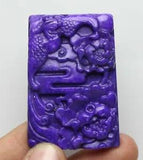 6CM China Hongshan Culture Purple Jade Carve Phoenix Peony Flower Yubi Jadebi