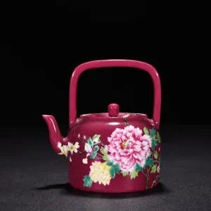 4.7" old antique qing dynasty yongzheng mark porcelain carmine peony flower pot