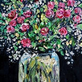 Pink Roses Bouquet Oil Painting, Impasto Oil Painting, Small Oil Painting, Wall Art