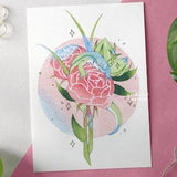 Lizard Peony Bouquet Art Print A4 or A5 Illustrated Poster | Floral Reptile Botanical Watercolour Painting