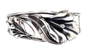 Sterling Silver Art Nouveau Style Dimensional Calla Lily Flower Cuff Bracelet