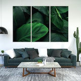 Large Foliage Painting Art on Canvas, Tropical Leaves Creative Decor for Home, Green Plants Artwork, Dark Green Wall Decor