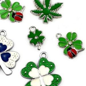 Mixed Leaf Charm, Enamel Leaf Charm, Lucky Charm, Plant Charm, Craft Supplies, Jewelry Charm, Leaves Pendant, Gift for Her