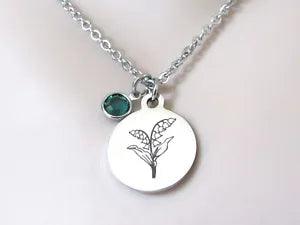 Lily of the Valley Necklace with May Birthstone, Birth Flower, Birthstone, Gift