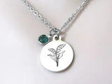Lily of the Valley Necklace with May Birthstone, Birth Flower, Birthstone, Gift